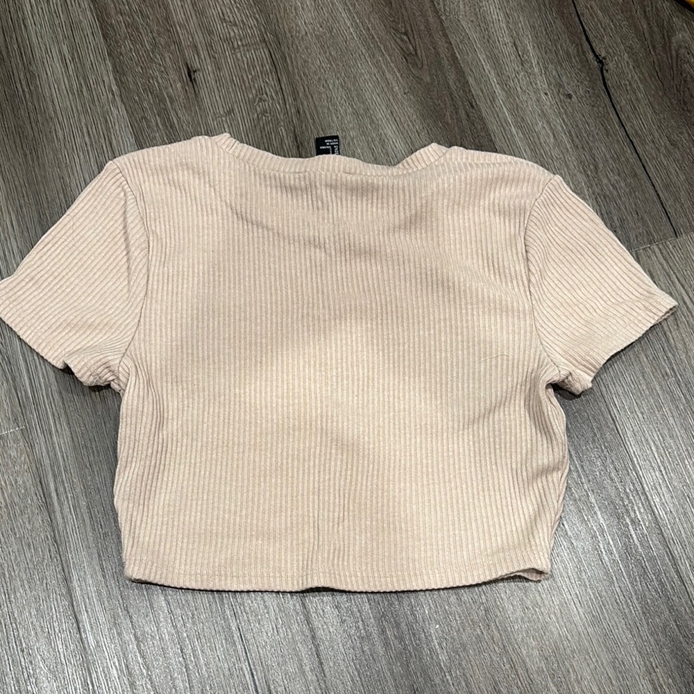 Women's Beige Ribbed Crop Top - Picture 2 of 2